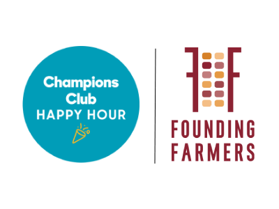 Champions Club Happy Hour and Founding Farmers logos.
